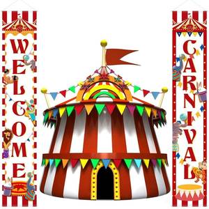lot 10074 image: Blulu 2 Pcs Carnival Circus Porch Banner Decor, Circus Party Decoration
