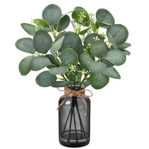 lot 11601 image: Der Rose 13.5 Sage Green Faux Eucalyptus in Black Vase for Bathroom Decor