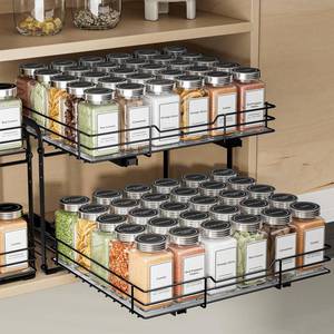 lot 11611 image: BOIVSHI 2-Tier Pull Out Spice Rack, Spice Rack Organizer, Pull Out Spice Racks for Inside Cabinets, Height Adjustable Heavy Duty Metal Basket for Inside Cabinet & Pantry (13.5Wx10.5Dx9.5H)
