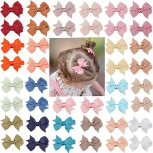 lot 12181 image: C�LLOT Hair Clips for Girls - 42PCS Fully Lined Hair Bows Alligator Clips for Toddlers, Infants, Kids, 21 Color Pairs