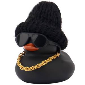 lot 12212 image: wonuu Car Dashboard Colorful Rubber Ducks, Christmas Eve Decorations Rubber Ducky for Car Ornament Cute Duck with Knit Hat, Glasses, Necklace (Black)