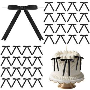 lot 12213 image: Riceshoot 50 Pcs Twist Tie Bows Satin Ribbon for Cake Craft Gift, Black