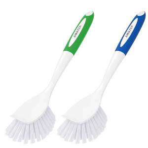 lot 13821 image: Amazer Dish Brush with Handle, 2 Pack Kitchen Scrub Brushes for Cleaning, Dish Scrubber with Stiff Bristles for Sink, Pots, Pans