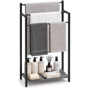 lot 13830 image: yeavs 16.9 W Freestanding Towel Rack with Oak Grey Wood Shelf