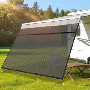 lot 13851 image: RVSNAIL RV Awning Shade Screen with Zipper 8x83 for 9 Awning, Universal Black Mesh Privacy Screen for Motorhome & Trailer, Improves Shade Coverage & Reduces Glare, Complete Kit