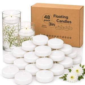 lot 13854 image: 48 Pack 3 Inch Floating Candles, 8 Hour Burn White Real Wax