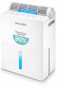 lot 13870 image: SereneLife Dehumidifiers for Home, 91 Oz Quiet Dehumidifier for Bedroom, Bathroom, Basement with Removable Cylinder For Closet, Timer, Sleep Mode & Smart Humidity Control, Covers 1500 Sq. Ft, White