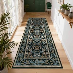 lot 13878 image: GarveeHome 2.5x10 Runner Rug Non Slip Washable Hallway Runners Blue Black