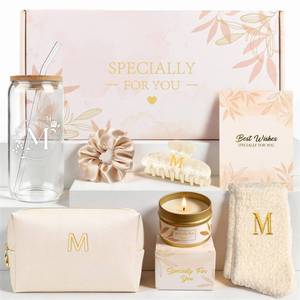 lot 13883 image: M Personalized Gifts for Women - Initial Cute Hair Clips  Glass Cups wLids Straws, Makeup Bag Monogrammed Gifts for Women��Unique Ideas Birthday Gift for Her, Christmas & Bridesmaid Gift