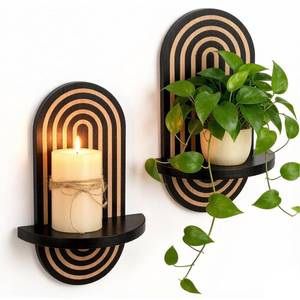 lot 13888 image: Black Arch Candle Sconces Set of 2, Wooden Wall Mounted Candle Holders for Pillar Candles & Tealight Candles, Boho Farmhouse Wall Decor for Hallway Fireplace Bedroom Living Room