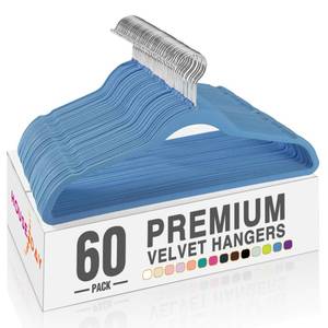 lot 13892 image: House Day Tranquil-Blue Velvet Hangers 60 Pack, Non Slip Clothes Hanger