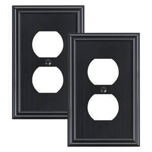 lot 14207 image: 2-Pack Zinc Alloy Single Duplex Outlet Cover Plate, Solid Receptacle Cover