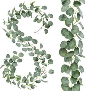 lot 14217 image: 2 Pack Artificial Eucalyptus Garland 12ft Silver Dollar Eucalyptus Leaves Vines with 156 Leaves - Handmade Faux Silk Leaf Greenery Garland for Table Wedding Party Mantel Wall Indoor Outdoor Decor