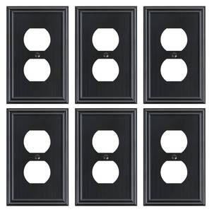 lot 14226 image: 6-Pack Zinc Alloy Single Duplex Outlet Cover Plate, Solid Receptacle Cover
