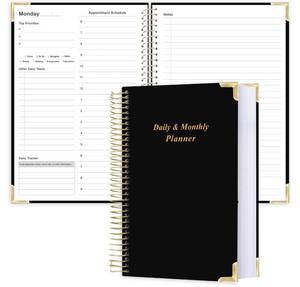 lot 14231 image: Undated Daily Planner - 5.8x8.5 Daily Planner with Hourly Schedule, Black