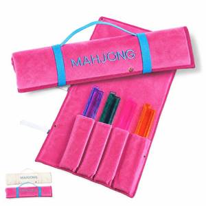 lot 14234 image: Yeyeplum Mahjong Rack Storage Bag Velvet Roll-up Bag Fit 4 Rack, Hot Pink