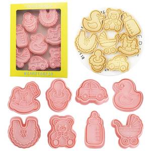lot 14239 image: MIANXIAOXIN 8 Pcs Baby Shower Cookie Cutters Plastic 3D Cookie Stamps for Kids Baking DIY Pastry Cake Decoration(8-Baby A)