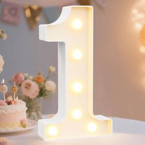 lot 14242 image: Pooqla Decorative Led Light Up Number Letters, White Plastic Marquee Number Lights Sign Party Wedding Decor Battery Operated Number (1)