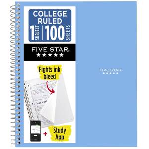lot 14255 image: Five Star Spiral Notebook  Study App, 1 Subject, College Ruled 8.5 x 11 Paper, 100 Sheets, Blue (820002NH0)