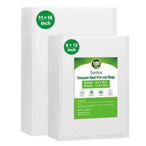 lot 14269 image: Syntus 100 Pcs Vacuum Sealer Bags for Food, 8x1211x16, BPA Free