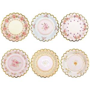 lot 14272 image: Xjoviative 48 PCS Vintage Floral Paper Plates 7 inch, Scalloped Flower Tea Party Plates Disposable Cake Dessert Plate for Birthday Bridal Shower Baby Shower Wedding Party Decorations (Floral)