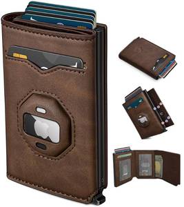 lot 14275 image: Housmai Airtag Wallet for Men,with Cash Pocket 2 ID Window 10 Cards,Metal Case Smart Slim Pop Up Credit Card Holder Flip with Magnetic Closure RFID Blocking Trifold Leather wallet with Gift Box