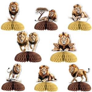 lot 14280 image: 8 Pcs Lion Honeycomb Centerpieces for Boys Birthday Party Baby Shower