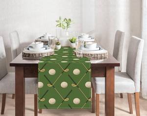 lot 14289 image: Croar Golf Sport Green Dining Table Runner, Golf Ball and Club Burlap