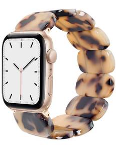 lot 14290 image: Heesch Blonde Tortoise Band Compatiable with Apple Watch Strecthy Band for Woman 38mm 41mm Fashion Resin Strap for iWatch 7,SE,6,5,4 40mm Wristband