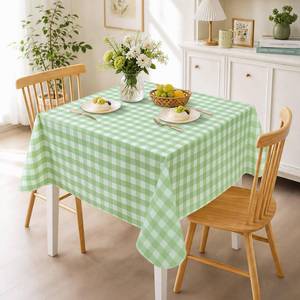 lot 14292 image: Seenus 52x52 Inch Flannel Backed Gingham Plastic Tablecloth for Square Table, Summer Light Green Checkered Square Tablecloth with Flannel Backing for Tea Party Card Table Patio Bistro