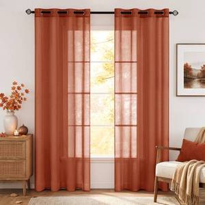 lot 14305 image: MIULEE Fall Terracotta Sheer Curtains Linen Textured Panels 54X84 Inches