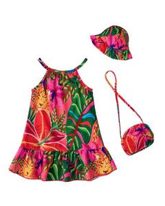 lot 14312 image: Renotemy Toddler Baby Girl Summer Dresses 12-18 Months Casual Tropical Flower A-Line Slip Dresses with Hat and Bag Hawaiian Beach Holiday Vintage Birthday Party Dress 12-18 Month Girl Clothes