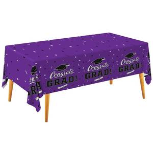lot 14316 image: Gatherfun Graduation Party Decorations, Gongrats Grad Tablecover for Graduation Party Supplies, 3 pcs Purple Table Cloths, 54x108