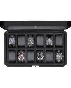 lot 17765 image: Rothwell 12 Slot Leather Watch Box BlackGrey