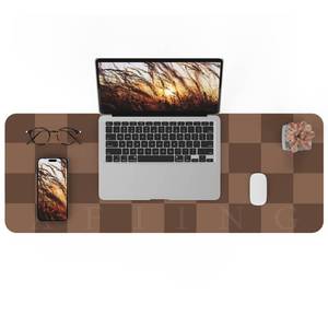 lot 18317 image: AFIING Brown Checkered Desk Pad 31.5 x 12