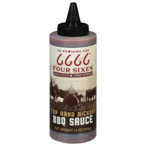 lot 18331 image: Four Sixes Ranch Top Hand Hickory BBQ Sauce 14 oz