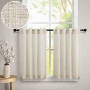 lot 18381 image: Dancurton Linen Cafe Curtains 30x30 2-Tier Panels Tan