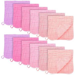 lot 18384 image: Bamboo Queen Muslin Burp Cloths 12-Pack Pink Purple