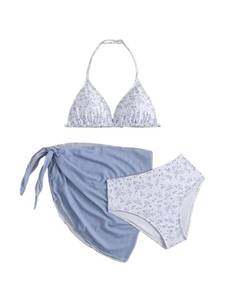 lot 18410 image: Milumia Girls 3-Piece Halter Swimsuit with Skirt - Size 12Y