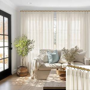 lot 18411 image: Shineland Pinch Pleated Linen Curtains 70x96 Cream