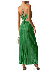 lot 18419 image: OYOANGLE Womens V-Neck Spaghetti Pleated Sundress - Size Small