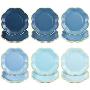 lot 18453 image: NatNarr Disposable Paper Plates 7 In Blue Gold Edge 60 Pc