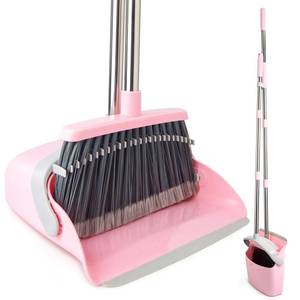 lot 19001 image: OOOFLOWER Broom and Dustpan Combo Set, Long Handle and Standing Dust Pan with Comb Teeth, Efficient Floor Cleaning for Kitchen, Outdoor, Dorm, Apartment, Office Lobby (White)