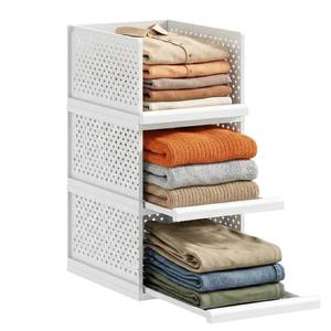 lot 19020 image: New Upgrade Stackable Closet Storage Bins, 3 Pack Closet Organizers Basket.