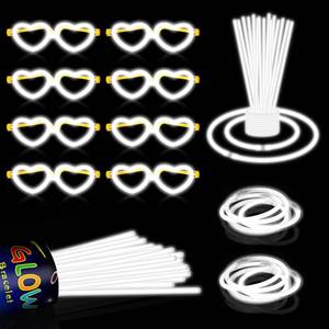 lot 19029 image: ZSMKJIAYE 60 Pack 8 White Glow Sticks Bulk Bright Glow Sticks with 60 Connectors 20 Heart Glasses Glow In The Dark Party Supplies Neon Party Decorations Glow Bracelet Glasses for Carnival(White)