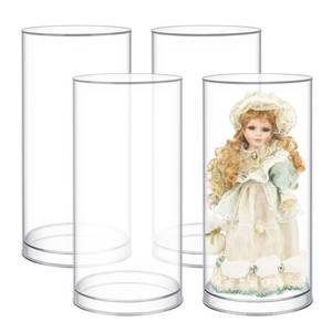 lot 19032 image: Seenelling 4 Pcs Acrylic Action Figure Display Case, 4 W x 8 H, 2mm Thick Round Clear Display Cases for Collectibles Figures Doll Models Storage Box
