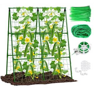 lot 19033 image: 2PCS 33x47 A-Frame Cucumber Trellis, Metal Plant Support with Net