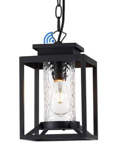 lot 19994 image: Osimir Outdoor Pendant Lights, Dusk to Dawn Modern Outdoor Porch Chandelier Lantern with Sensor, Black Exterior Hanging Porch Light with Hammered Glass, Adjustable Long Chain, OS-KY1001