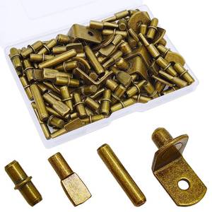 lot 20166 image: 104Pcs Shelf Pins Pegs Kit,4 Styles Shelf Support Pegs,Bookshelf Pegs for Shelves,Cabinet Shelf Bracket Pegs Shelf Holders Pins for Kitchen Furniture & Closet (5mm & 14inch,Bronze Tone)