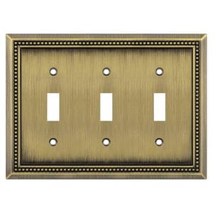 lot 20171 image: Henne Bery Sunken Pearls Heavy Duty Decorative Wall Plate Switch Plate Outlet Cover (Triple Toggle, Antique Brass)